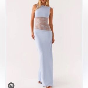 Peppermayo Light Blue Backless Dress with Lace Detail